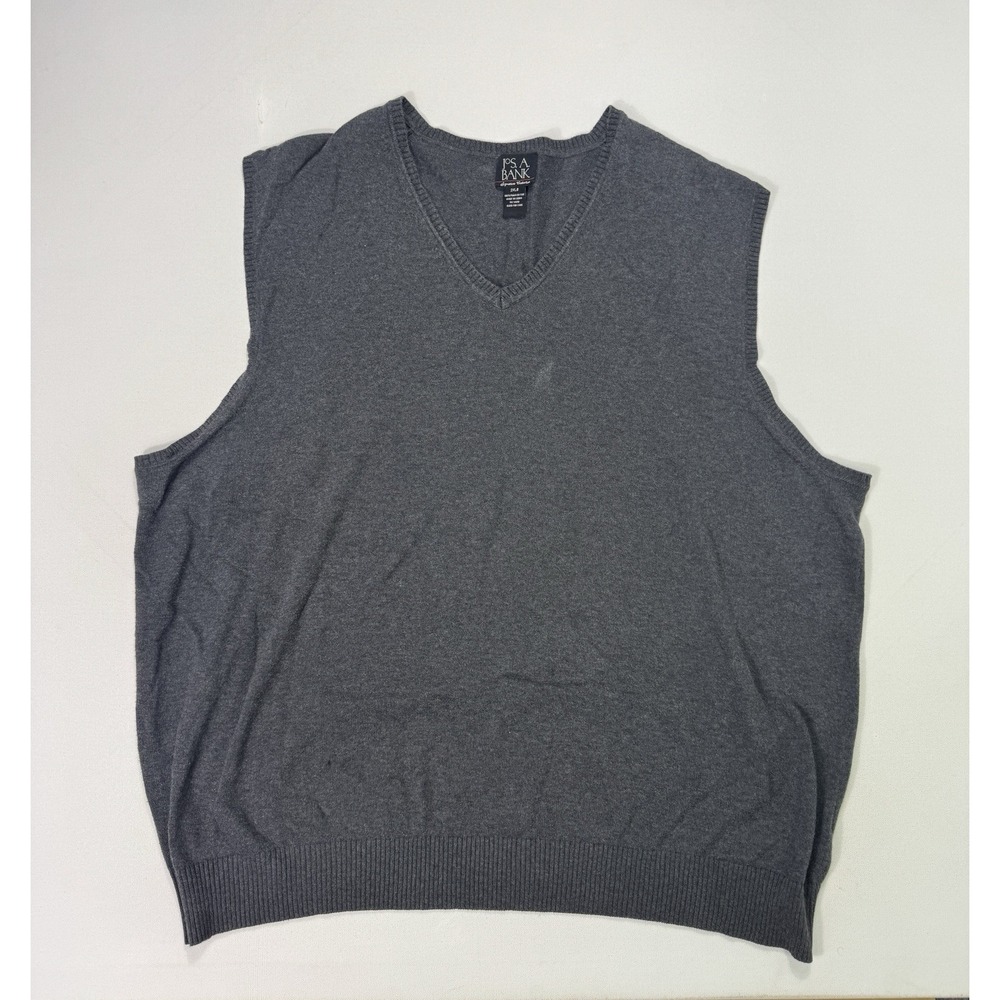 Jos A Bank 2XLB Pima Cotton Sweater Vest Grey V-Neck Big Tall Golf Knit Casual